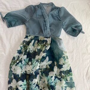 Unique Sheer Floral Blue and Green Dress Size S 
Perfect for layering!